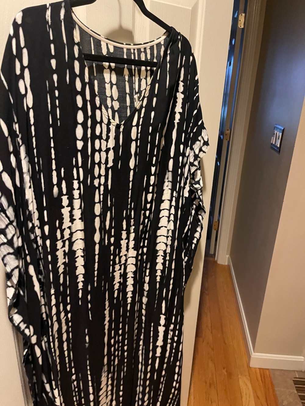 Black and White Abstract Striped V-Neck Dress